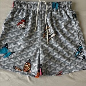 Bravest Studios Gray and White Athletic Shorts with Geometric Design